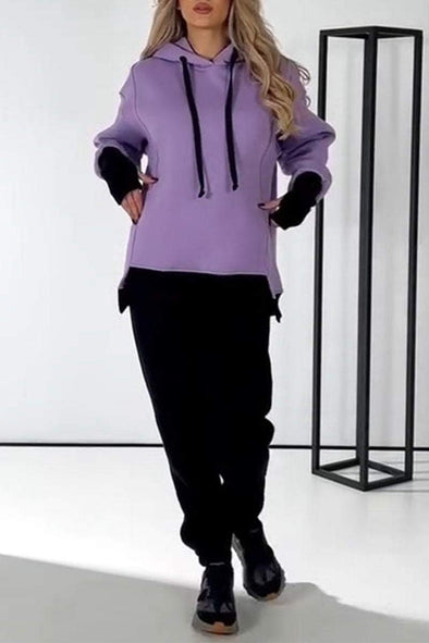 Women's Patchwork Hoodies and Trousers Two-piece Set