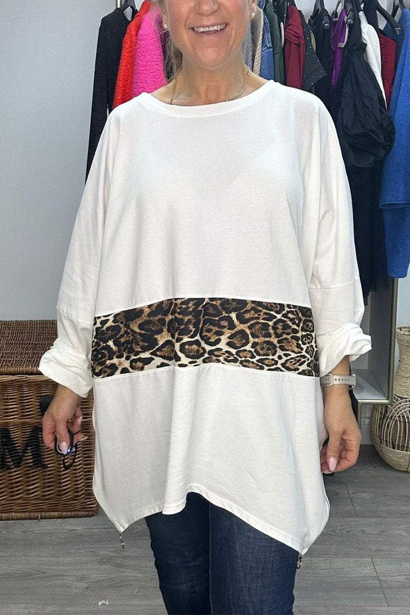 Women's Casual Round Neck Leopard Printed Long Sleeve Top