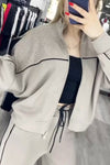 Women's Casual Cardigan With Contrasting Color Sweatpants Suit