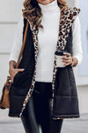 Women's Casual Hooded Leopard Print Sleeveless Cotton Jacket