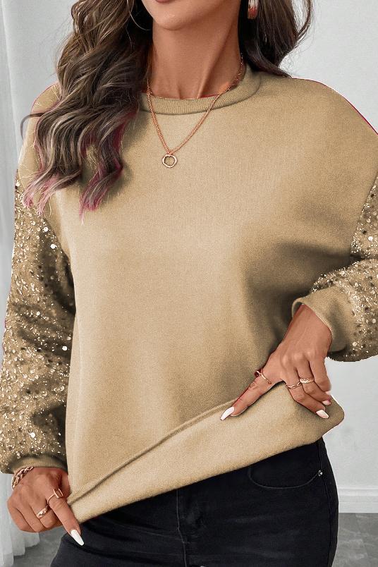 Ladies Casual Sleeve Sequin Patchwork Sweatshirt