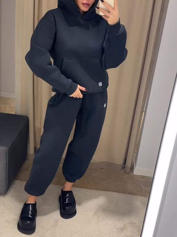 Women's Hooded Long Sleeve Pullover Sweatshirt Two Piece Set