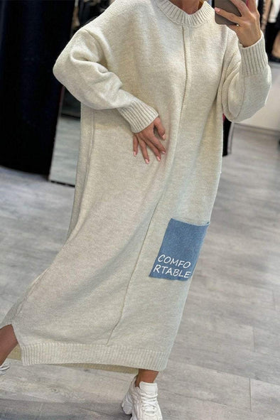 Women's Casual Round Neck Long Sleeve Knitted Dress