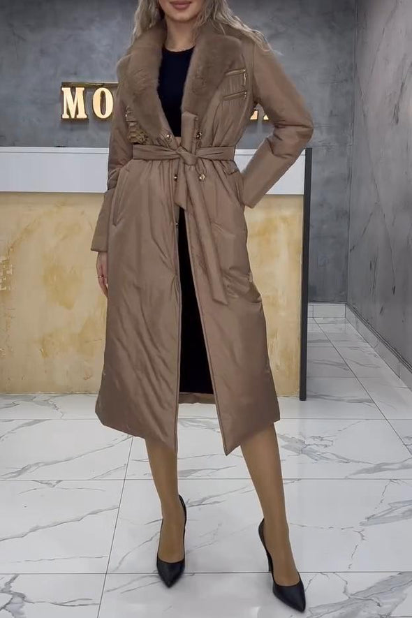 Women's Casual Solid Color Lapel Long Cotton Coat