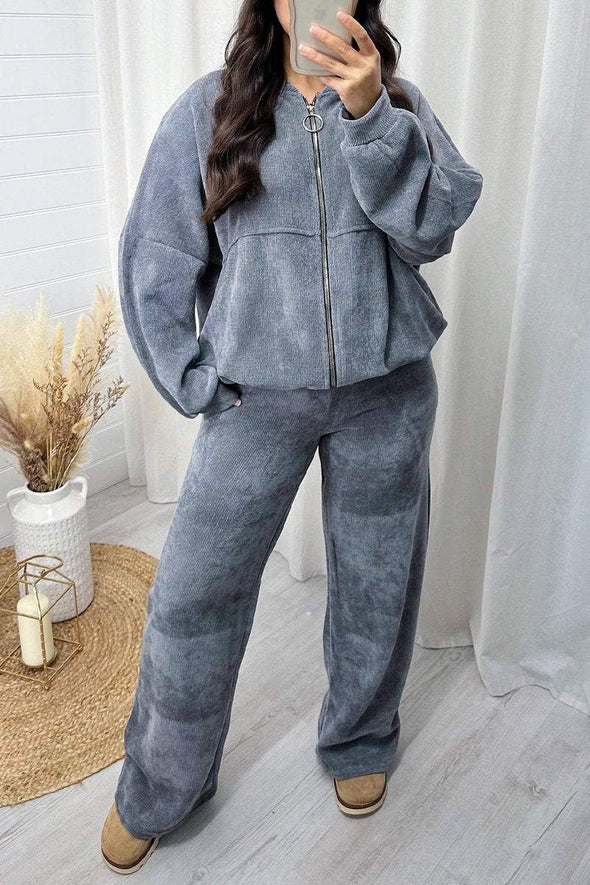 Women's Round Neck Zipper Long Sleeve Two-piece Suit