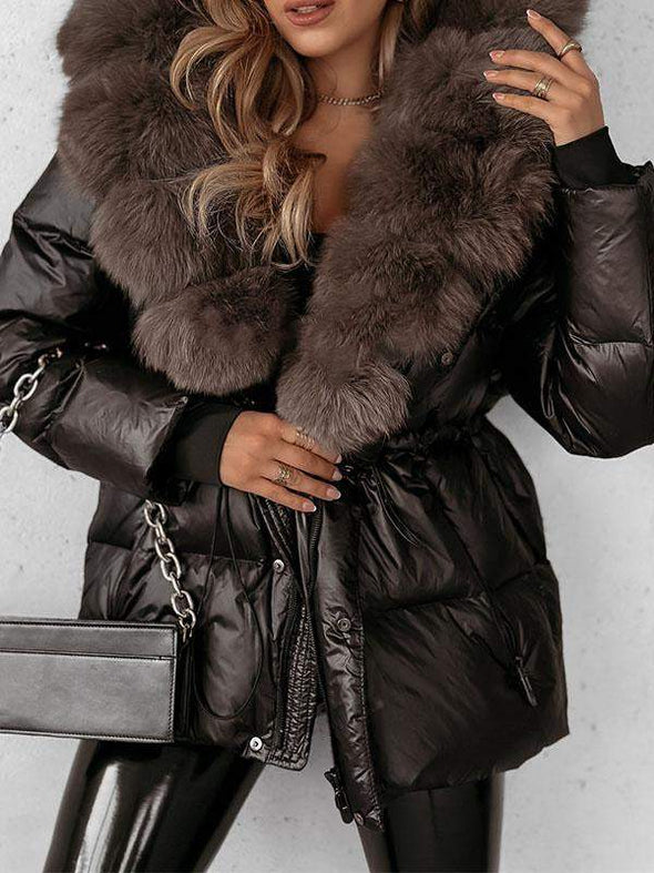 Women's Solid Color Fur Collar Coat