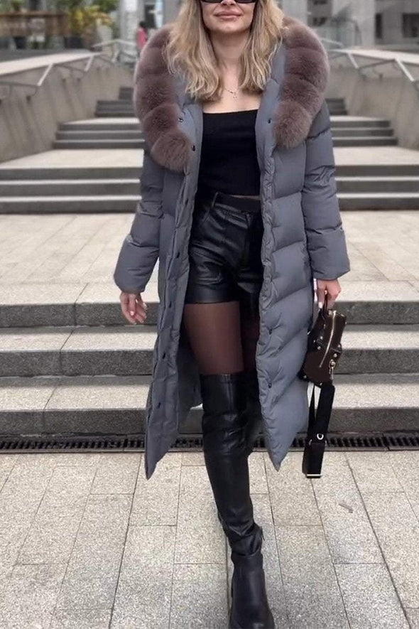 Women's Casual Hooded Long Fur Collar Cotton Coat