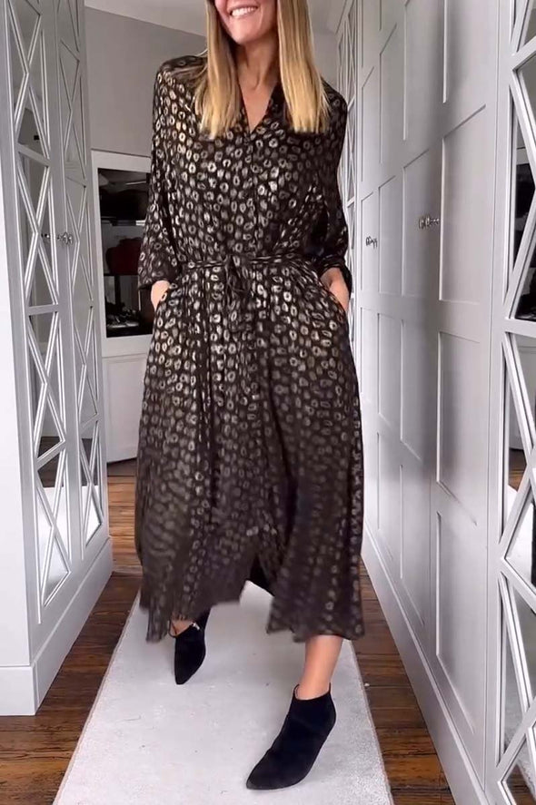 Women's Casual Waist Drawstring Printed Shirt Dress