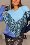 Women's Casual Contrast Color Sequined Sweater