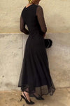 Women's elegant slim fit patchwork mesh double layer dress