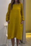 Women's Casual Solid Color Cotton Linen Long Sleeve Dress