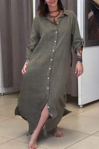 Women's Solid Color Shirt Dress