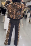 Women's Leopard Print Long Sleeve Hoodies Two Piece Set