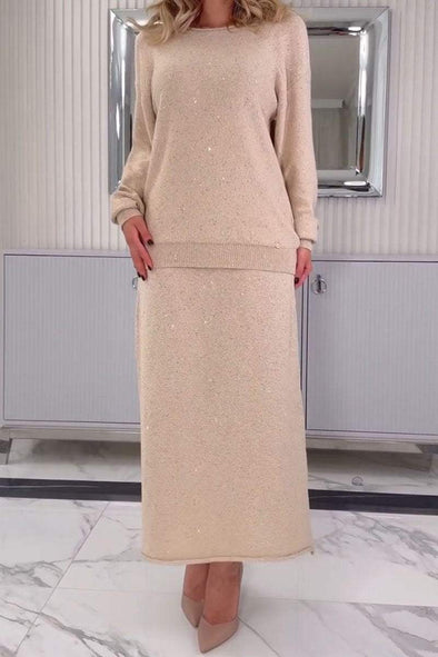 Women's Round Neck Long Sleeve Skirt Suit