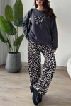 Women's Casual Leopard Print Letter Top and Leopard Print Pants Set