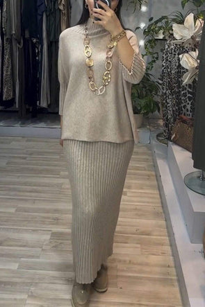 Women's Turtleneck Long Sleeve Sweater and Skirt Two Piece Suit