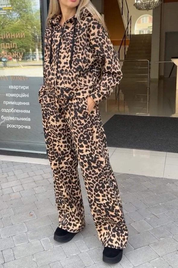 Women's Casual Leopard Cardigan Two-Piece Set