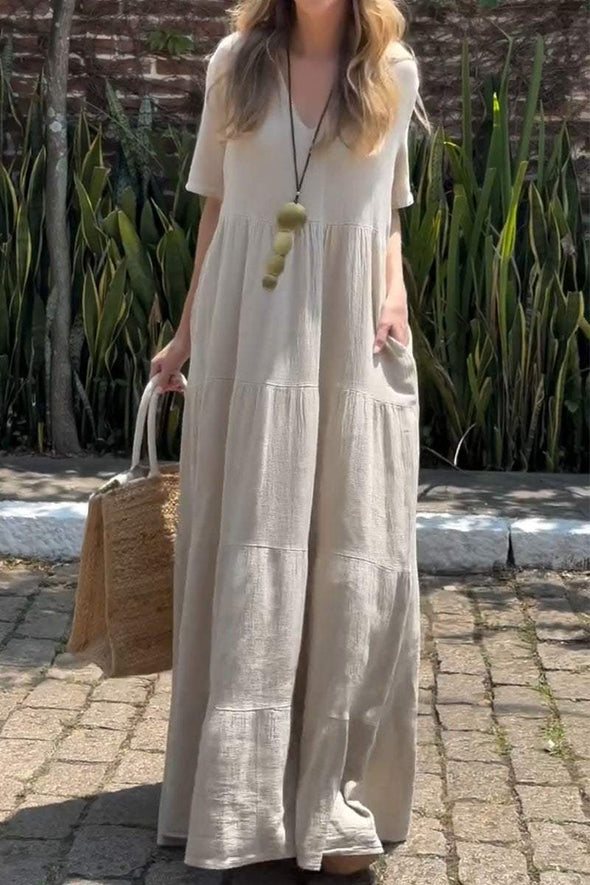 Women's Casual Solid Color Cotton Linen Dress