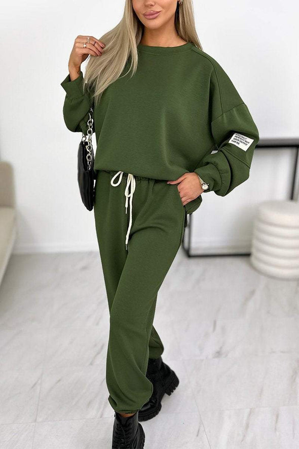 Women's Casual Round Neck Long Sleeve Two Piece Suit