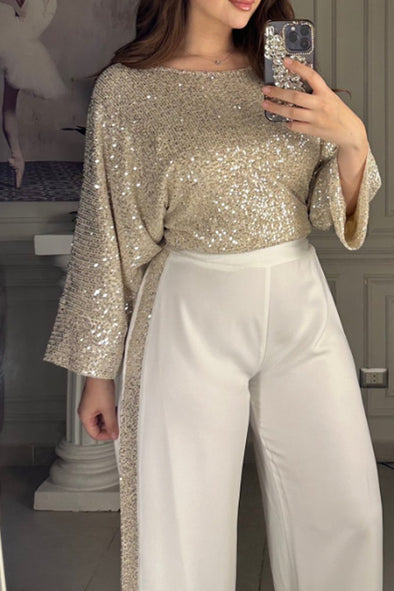 Women's Fashion Loose Sequin Two-Piece Suit