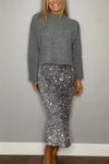 Women's Casual Sweater Top Sequin Skirt Two-Piece Set