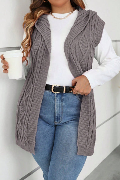 Women's casual sleeveless hooded knitted cardigan