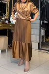 Women's Fashionable Glossy Skirt Mesh Splicing Suit