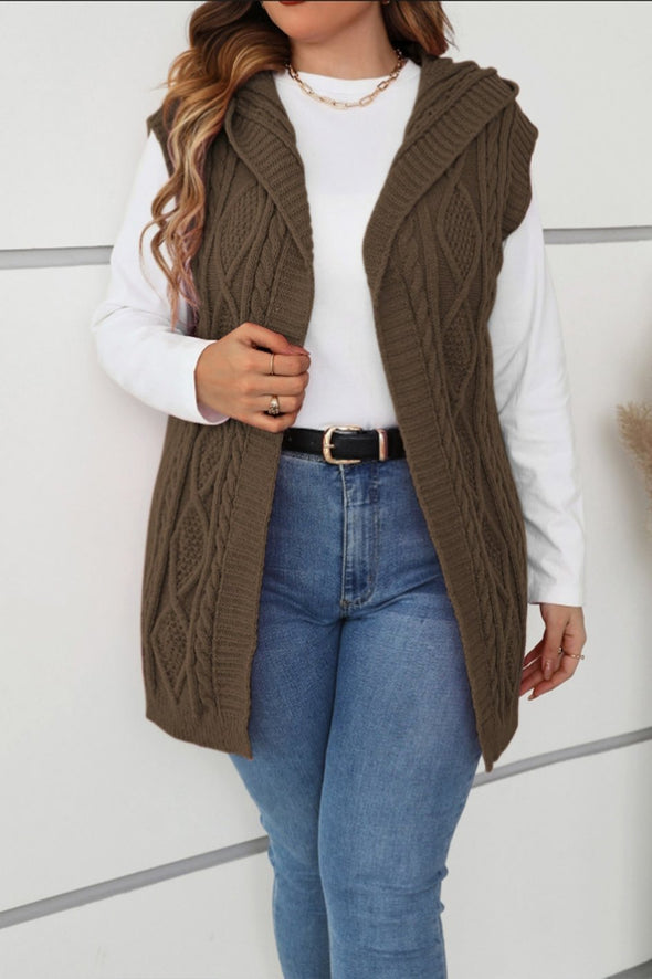 Women's casual sleeveless hooded knitted cardigan