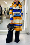 Women's Contrast Striped Double-breasted Lapel Coat