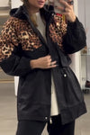 Women's fashionable leopard print patchwork hooded waist coat