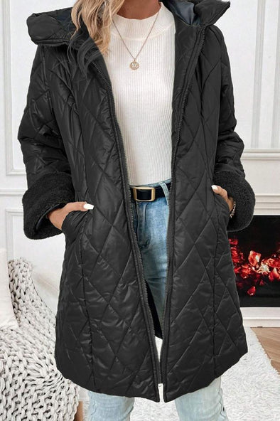 Women's Casual Solid Color Cuffs Plush Patchwork Cotton Jacket