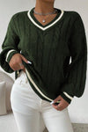 Women's Casual Contrast Textured V-Neck Sweater